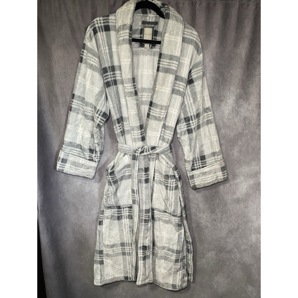 DANIEL BUCHLER Gray Plaid Robe Men Sz Medium Large Nordstrom Luxury Plush